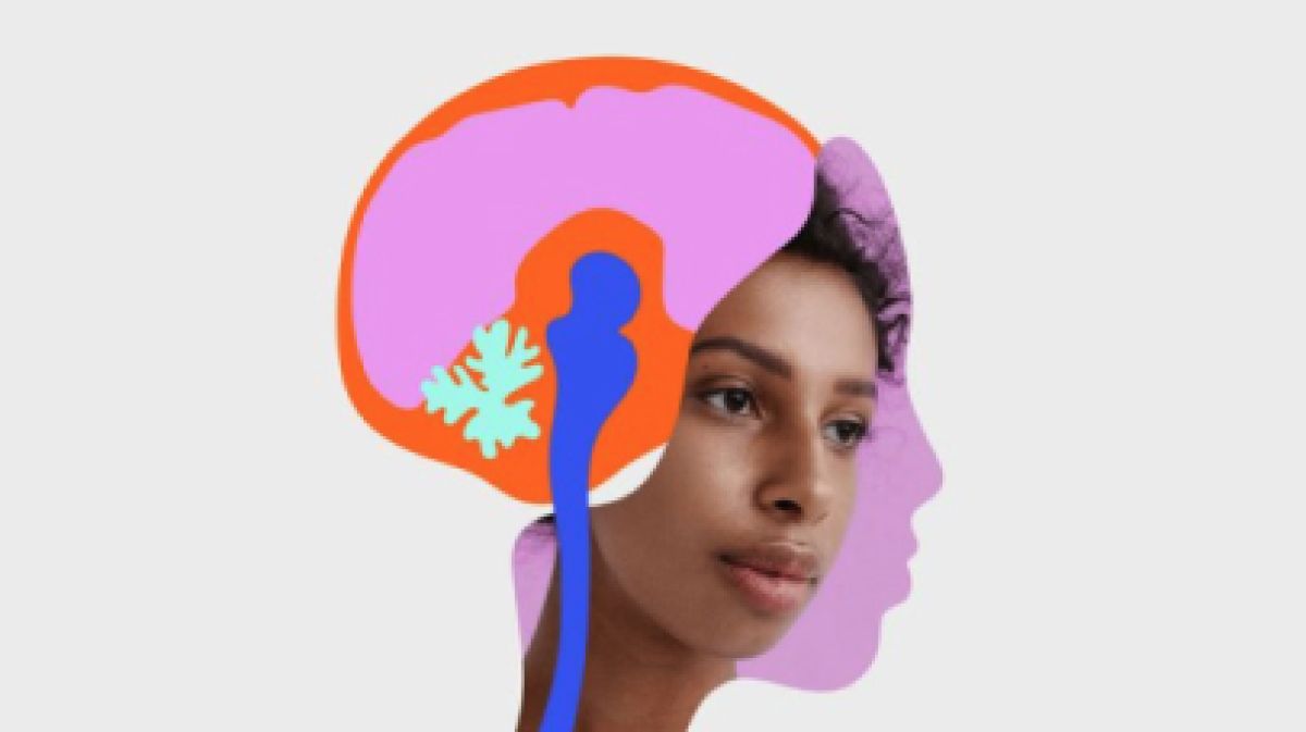 Woman face on a pinkish brain illustration